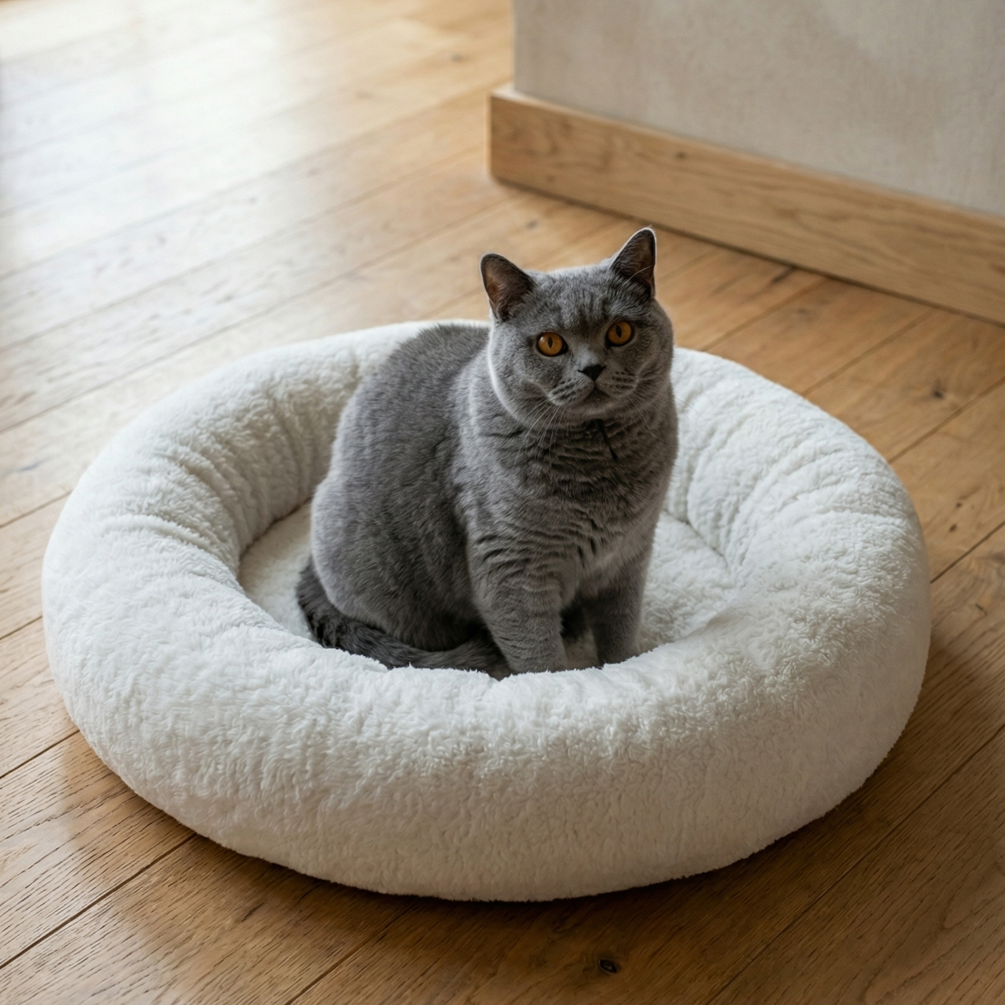 Teddy Donut-Shaped, Ultra Soft Fabric, Non-Slip Base, Washable Cat and Dog Bed