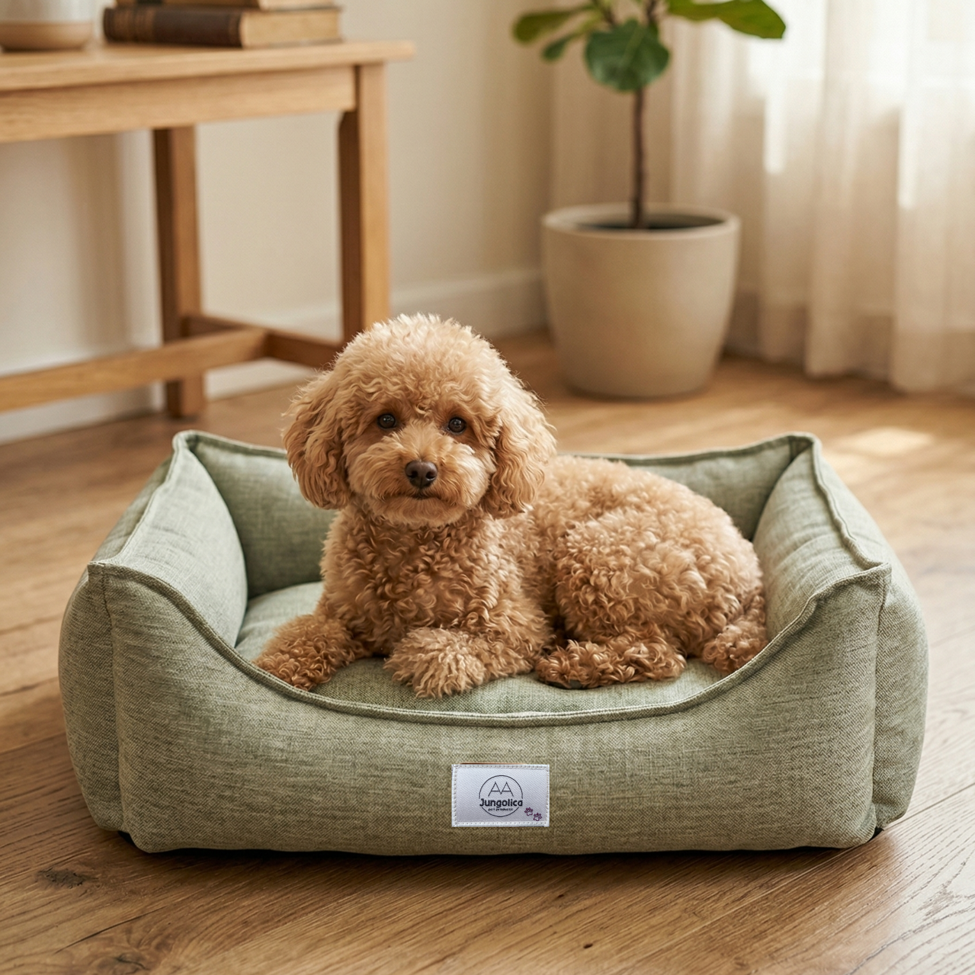 Vanilla Woven Fabric Cat & Dog Bed – Removable Inner Cushion, Non-Slip Base, Bead Fiber Filled