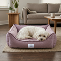 Vanilla Woven Fabric Cat & Dog Bed – Removable Inner Cushion, Non-Slip Base, Bead Fiber Filled
