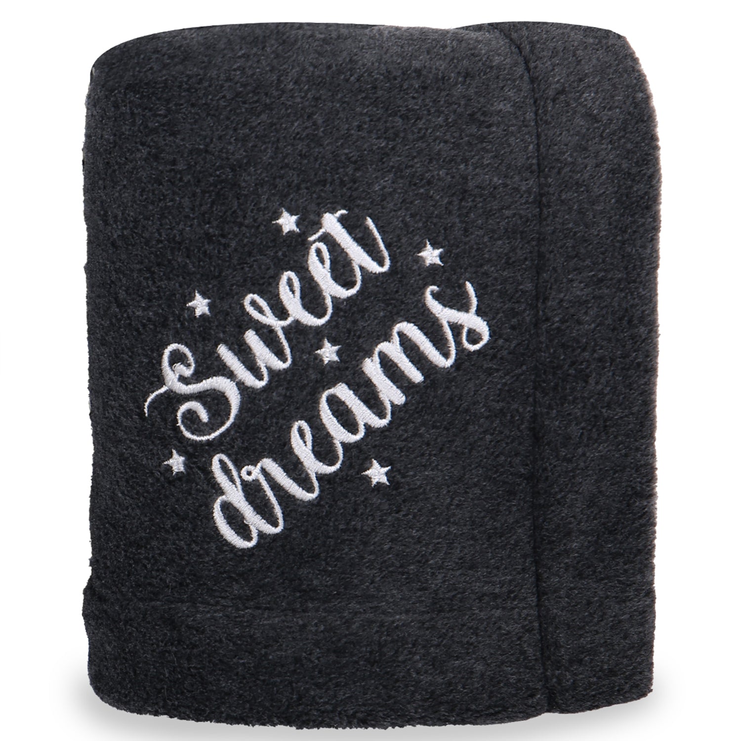 Dark grey towel with 'Sweet dreams' embroidery and star accents