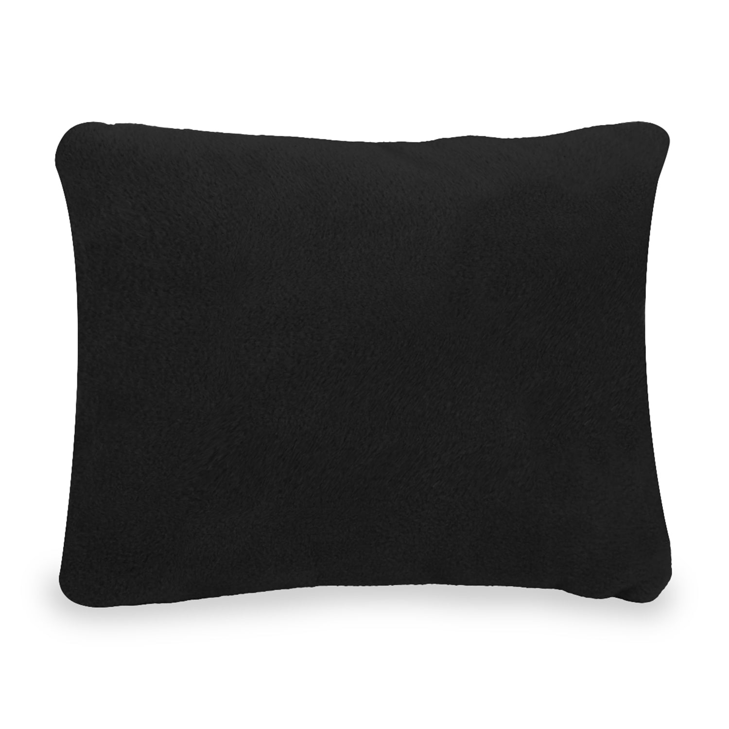 Black rectangular pillow with soft fabric texture on white background