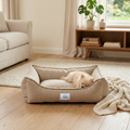 Vanilla Woven Fabric Cat & Dog Bed – Removable Inner Cushion, Non-Slip Base, Bead Fiber Filled
