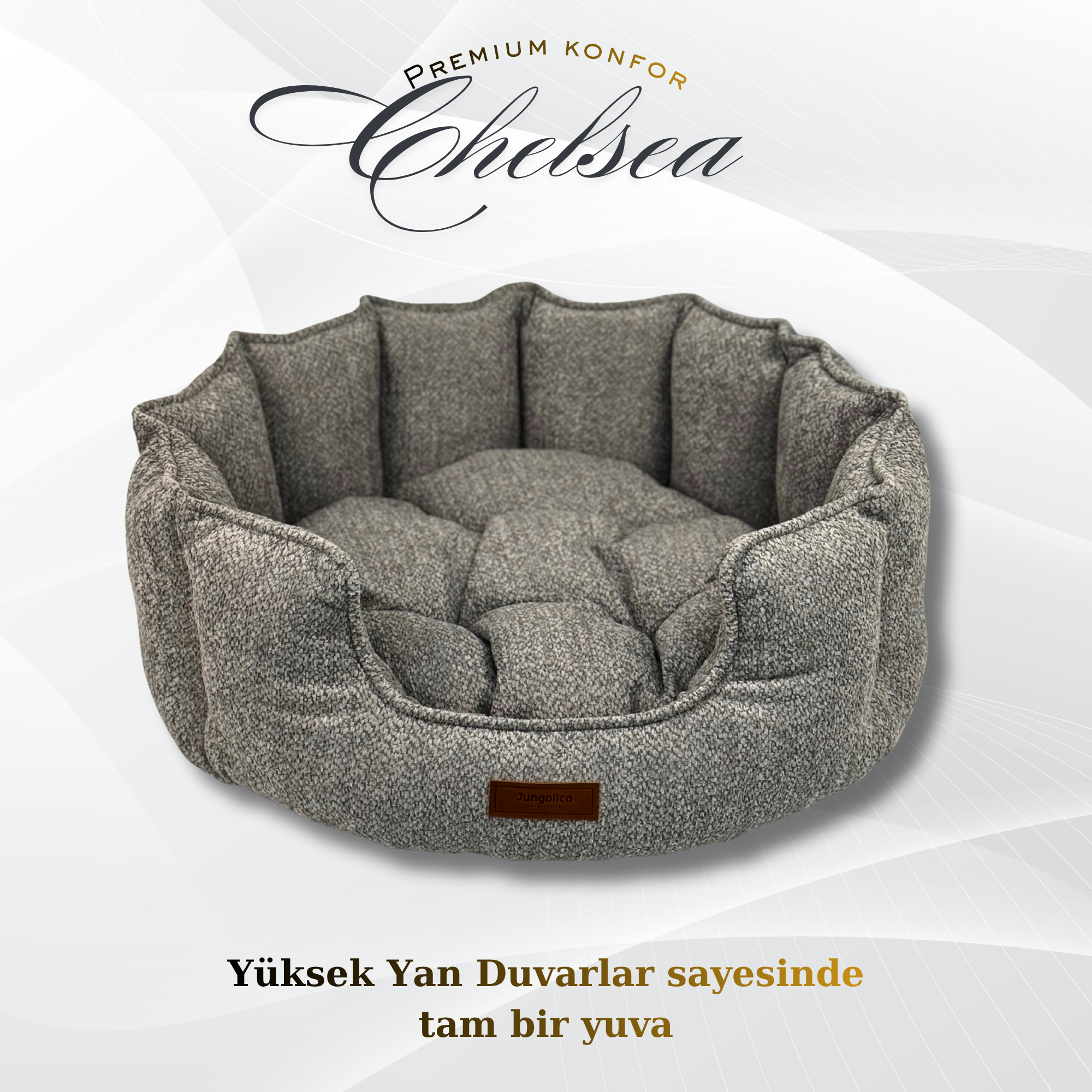 Chelsea Premium Konfor Kedi ve Köpek Yatağı– Yumuşak Dokulu, Yüksek Yan Duvar, Makinede Yıkanabilir (Gri)