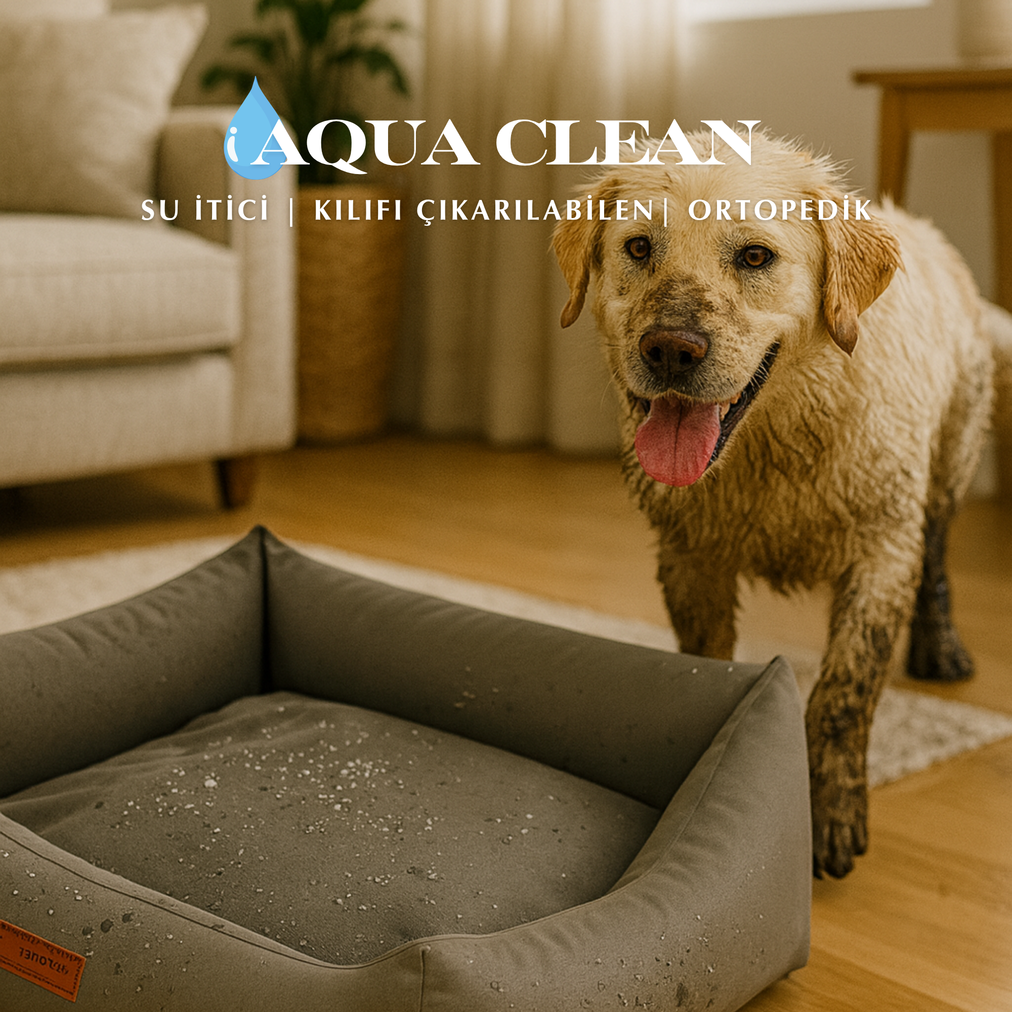 Aqua Clean, Su İtici Kumaş, Ortopedik, Kılıfı Çıkarılabilir, Kaymaz Tabanlı Kedi ve Köpek Yatağı