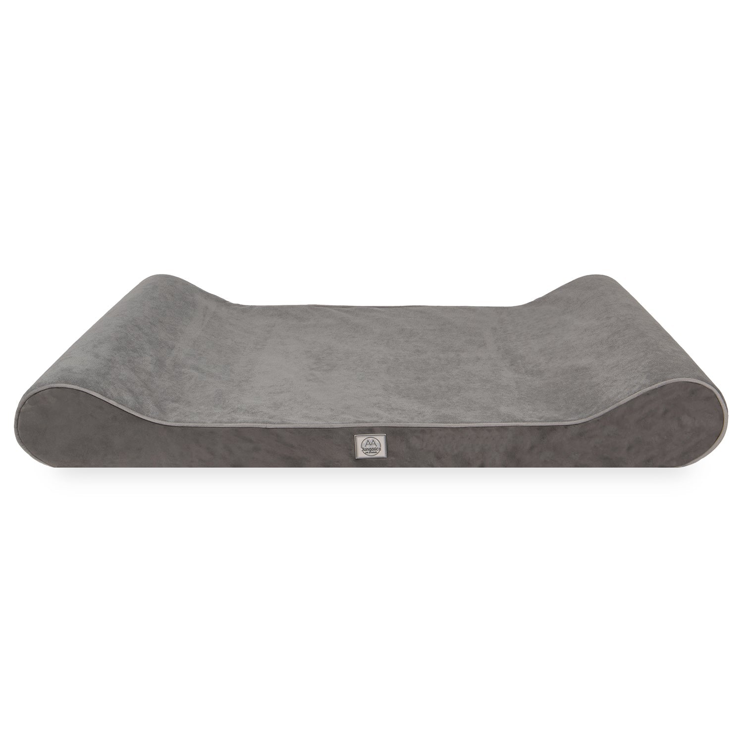 Dark grey orthopedic pet bed with contoured sides on white background