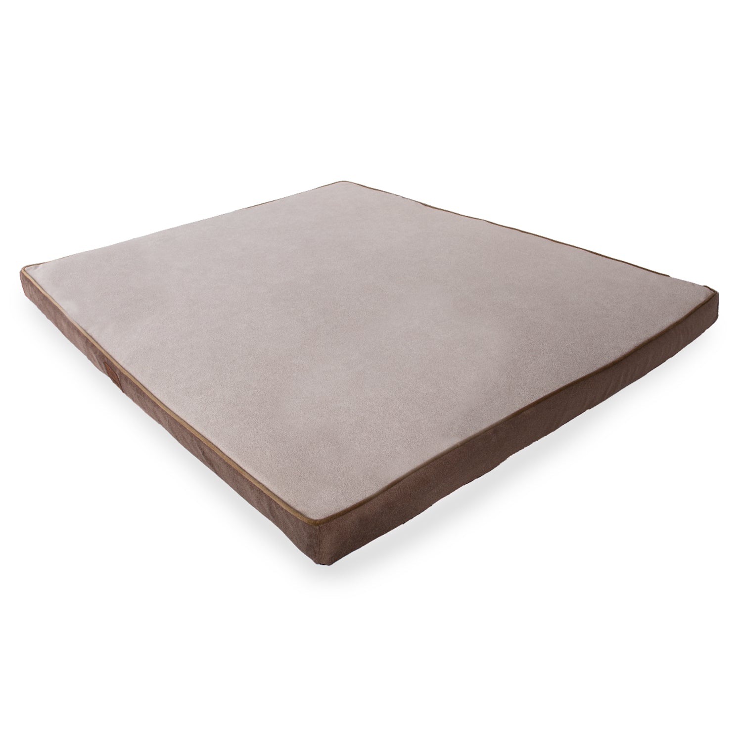 Square beige and brown floor cushion with soft suede-like fabric