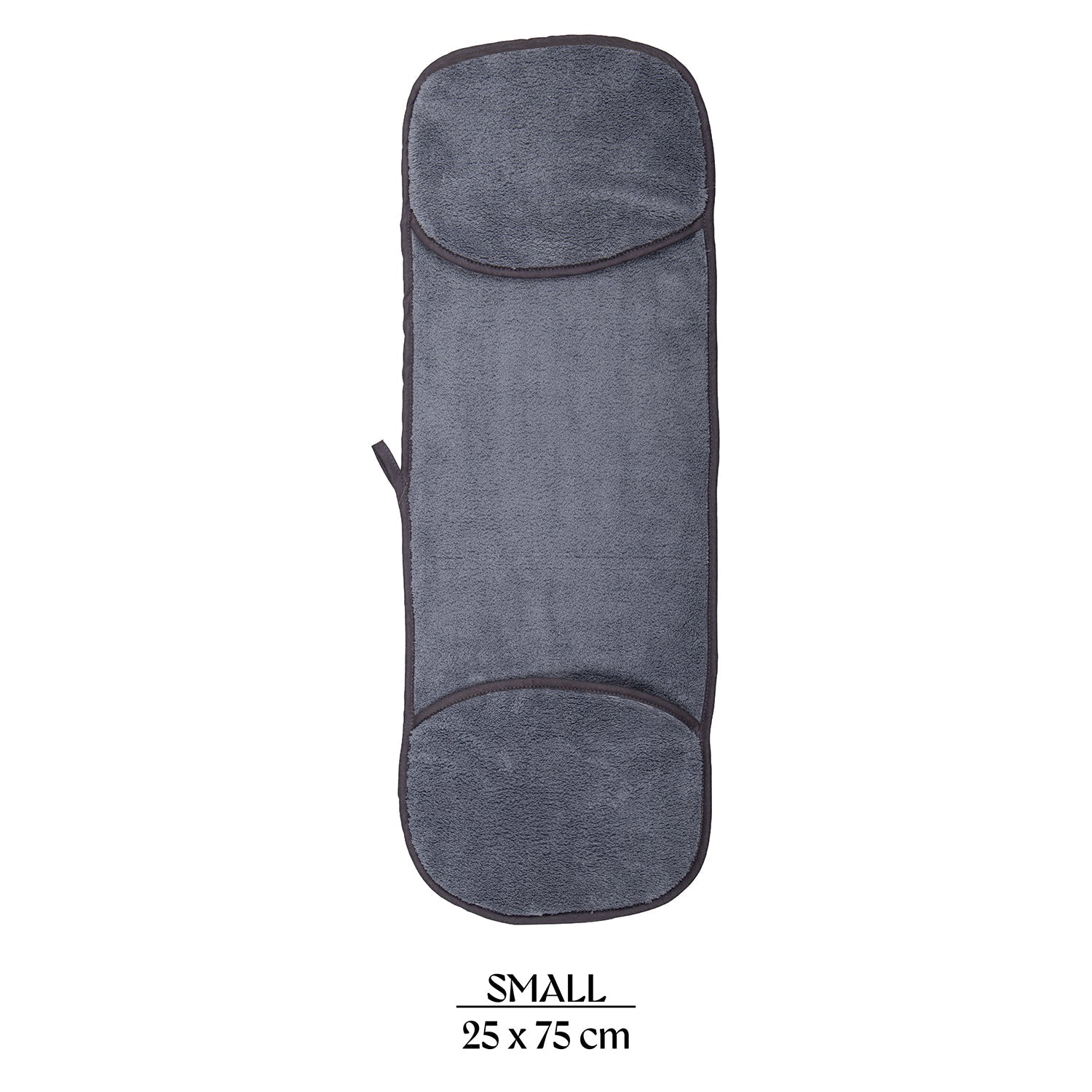 Small dark gray rectangular textile mat, 25 x 75 cm, soft microfiber fabric.