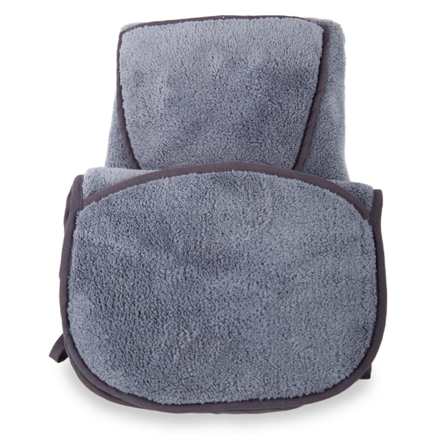 Gray microfiber towel folded with rounded edges, soft plush texture, bath linen product
