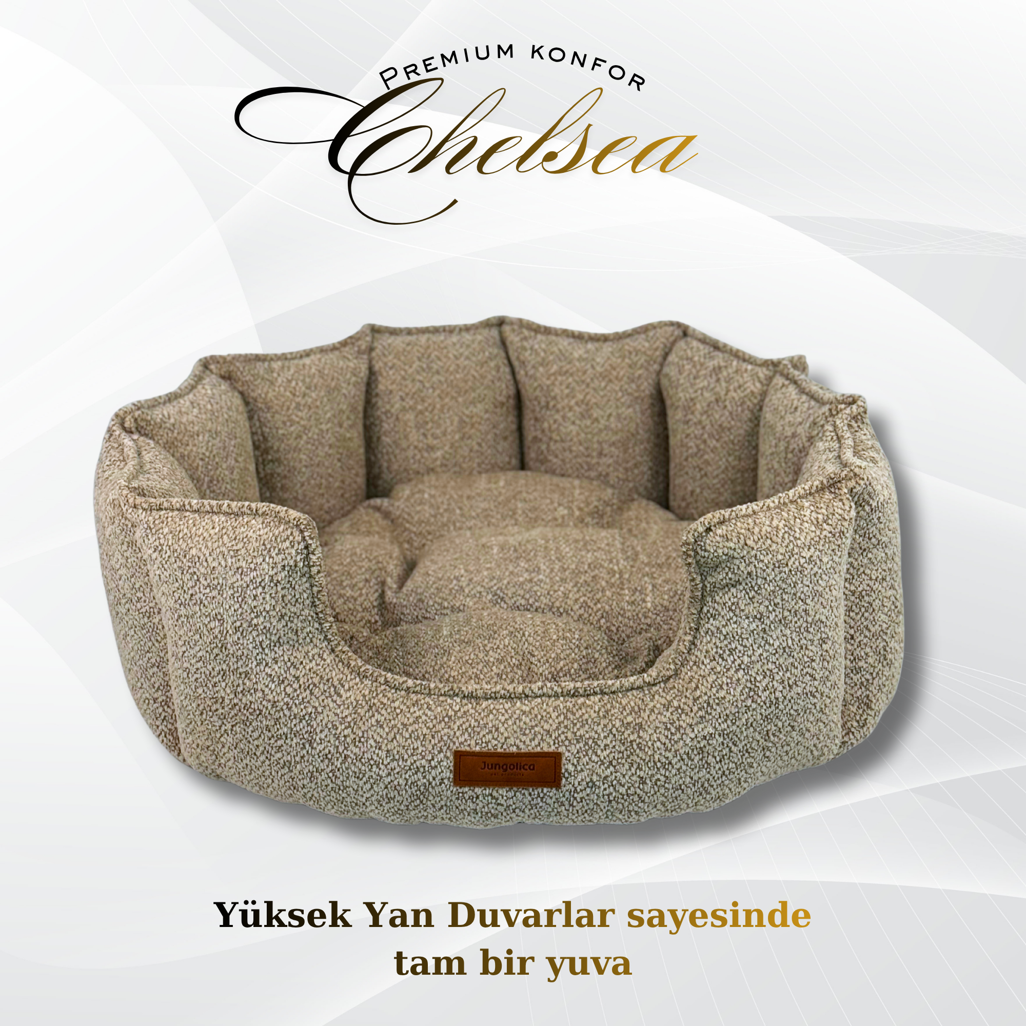 Chelsea Premium Konfor Kedi ve Köpek Yatağı– Yumuşak Dokulu, Yüksek Yan Duvar, Makinede Yıkanabilir (Krem)