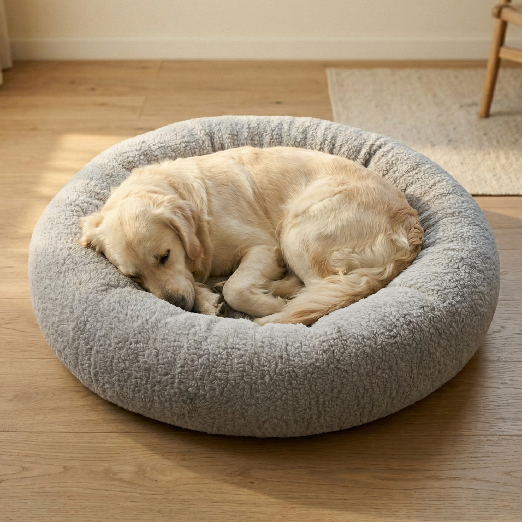 Teddy Donut-Shaped, Ultra Soft Fabric, Non-Slip Base, Washable Cat and Dog Bed