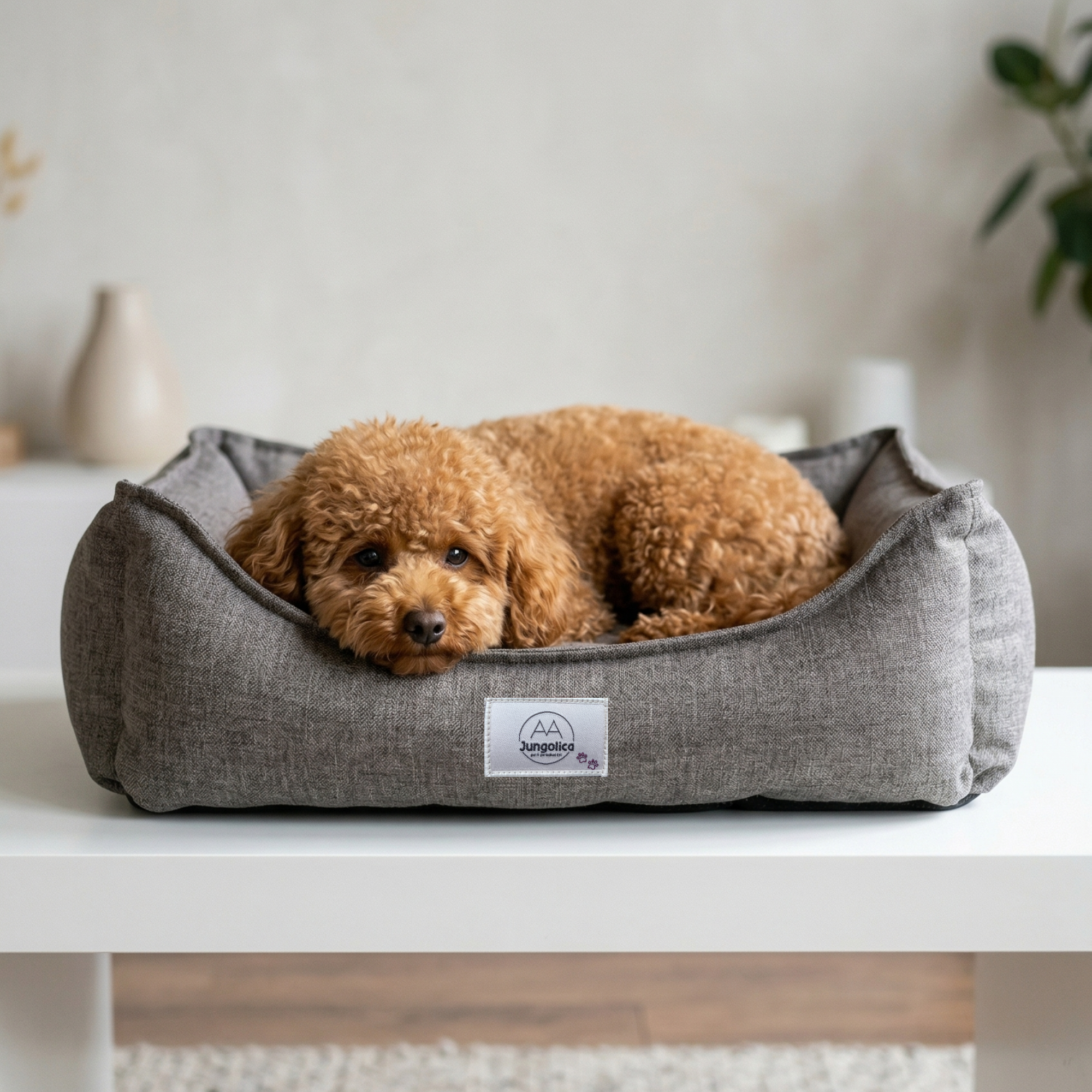Vanilla Woven Fabric Cat & Dog Bed – Removable Inner Cushion, Non-Slip Base, Bead Fiber Filled