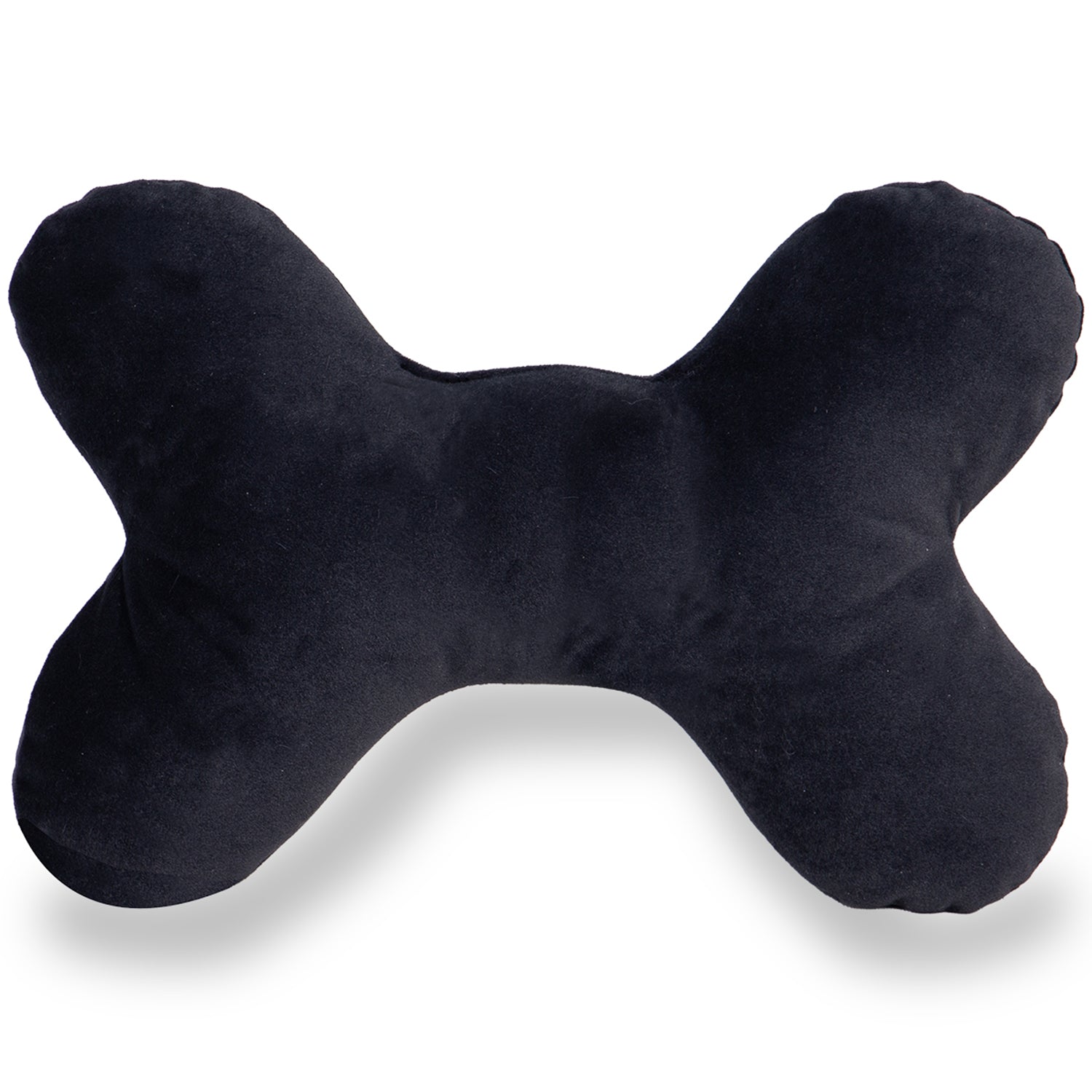 bone-shaped dark gray neck pillow on white background