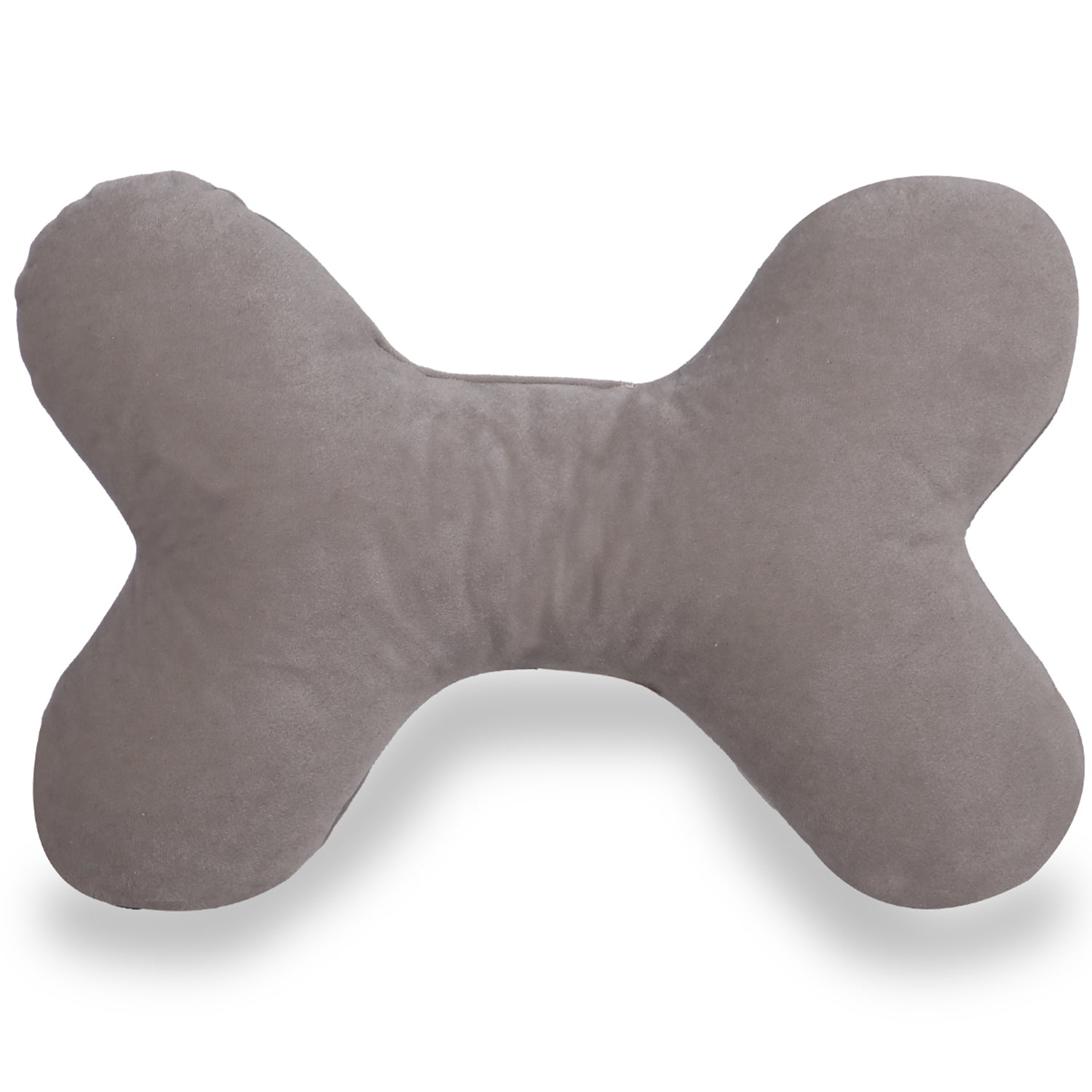 Bone-shaped beige pillow with soft fabric texture on a white background