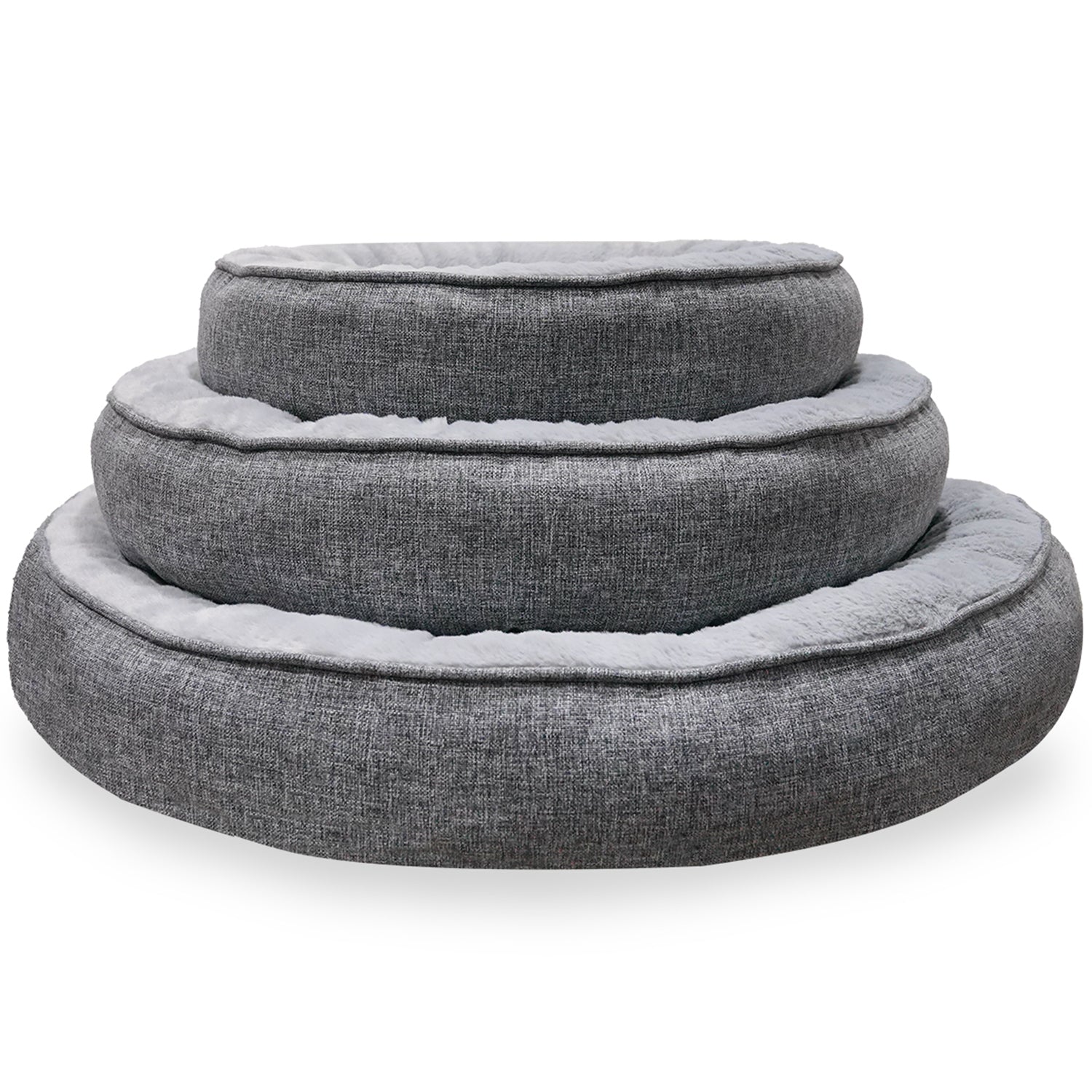 Bunny, Donut Şeklinde, Stres Azaltıcı, Yüksek Kaliteli Peluş Kumaşlı, Yıkanabilir Kedi ve Köpek Yatağı (Gri) - Jungolica Pet Products