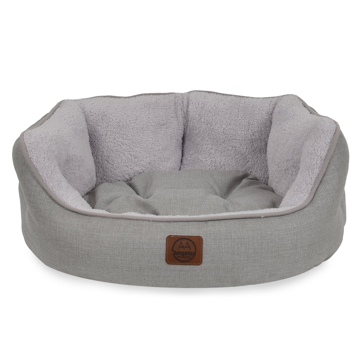 Light grey ultra-soft washable pet bed with plush sides and non-slip base for cats and dogs
