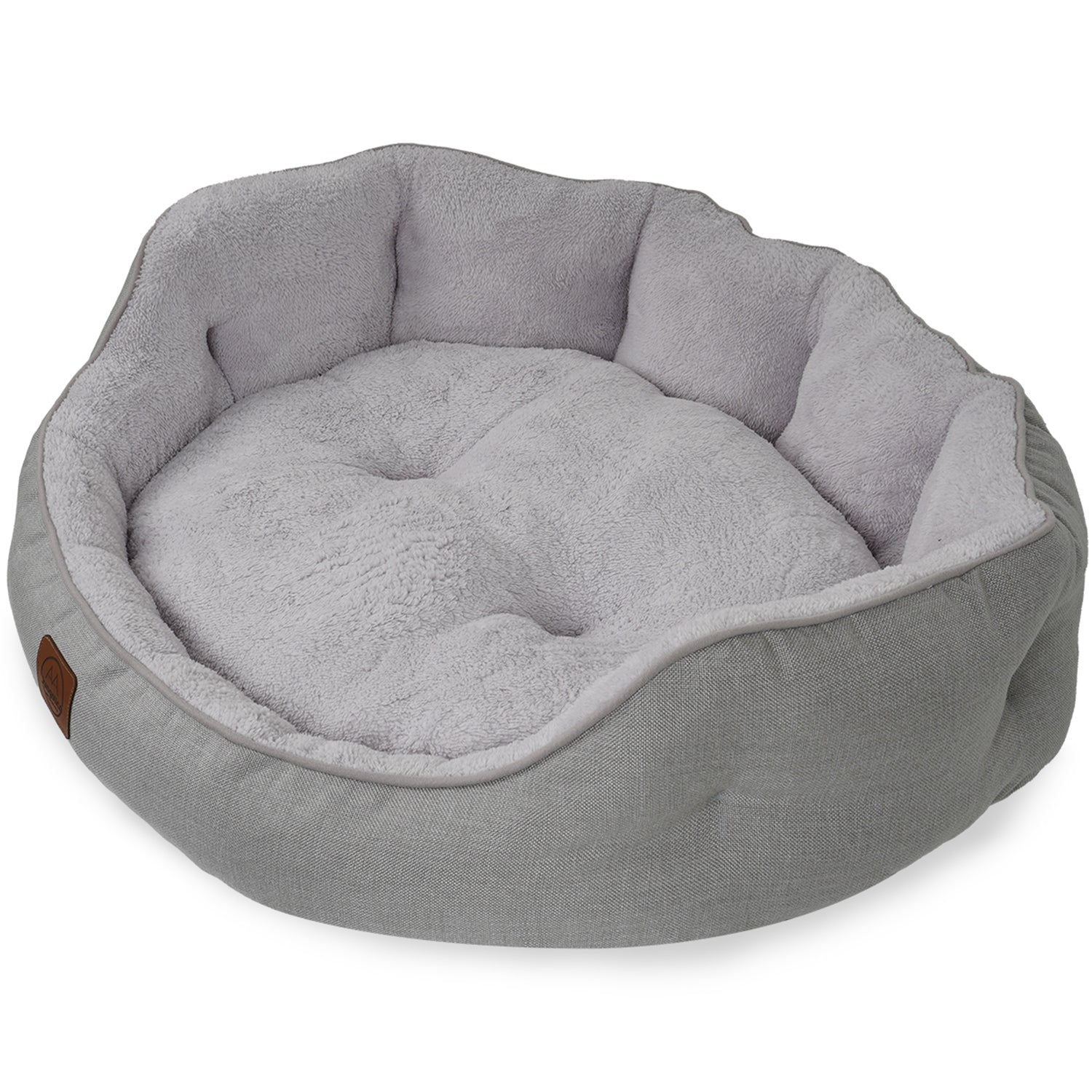 Light grey ultra-soft round pet bed with plush double-sided cushion for cats and dogs