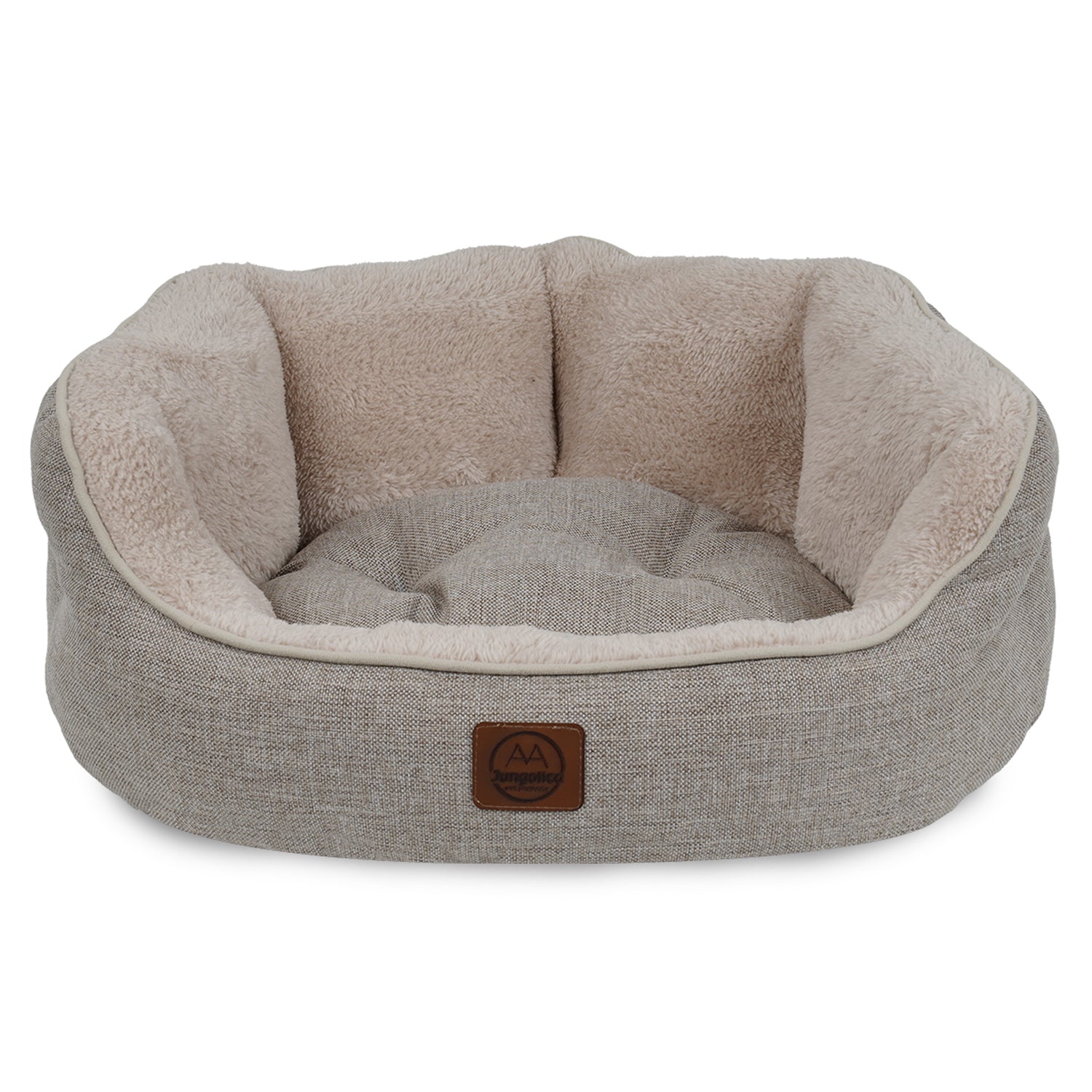Beige ultra-soft washable pet bed for cats and dogs with non-slip base and plush cushion