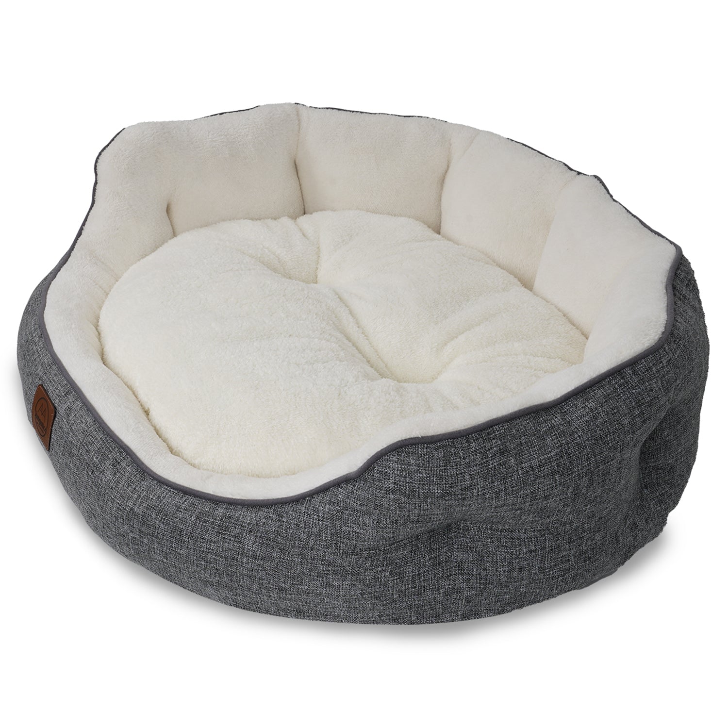 Double-sided ultra-soft washable pet bed with non-slip base in dark grey and white
