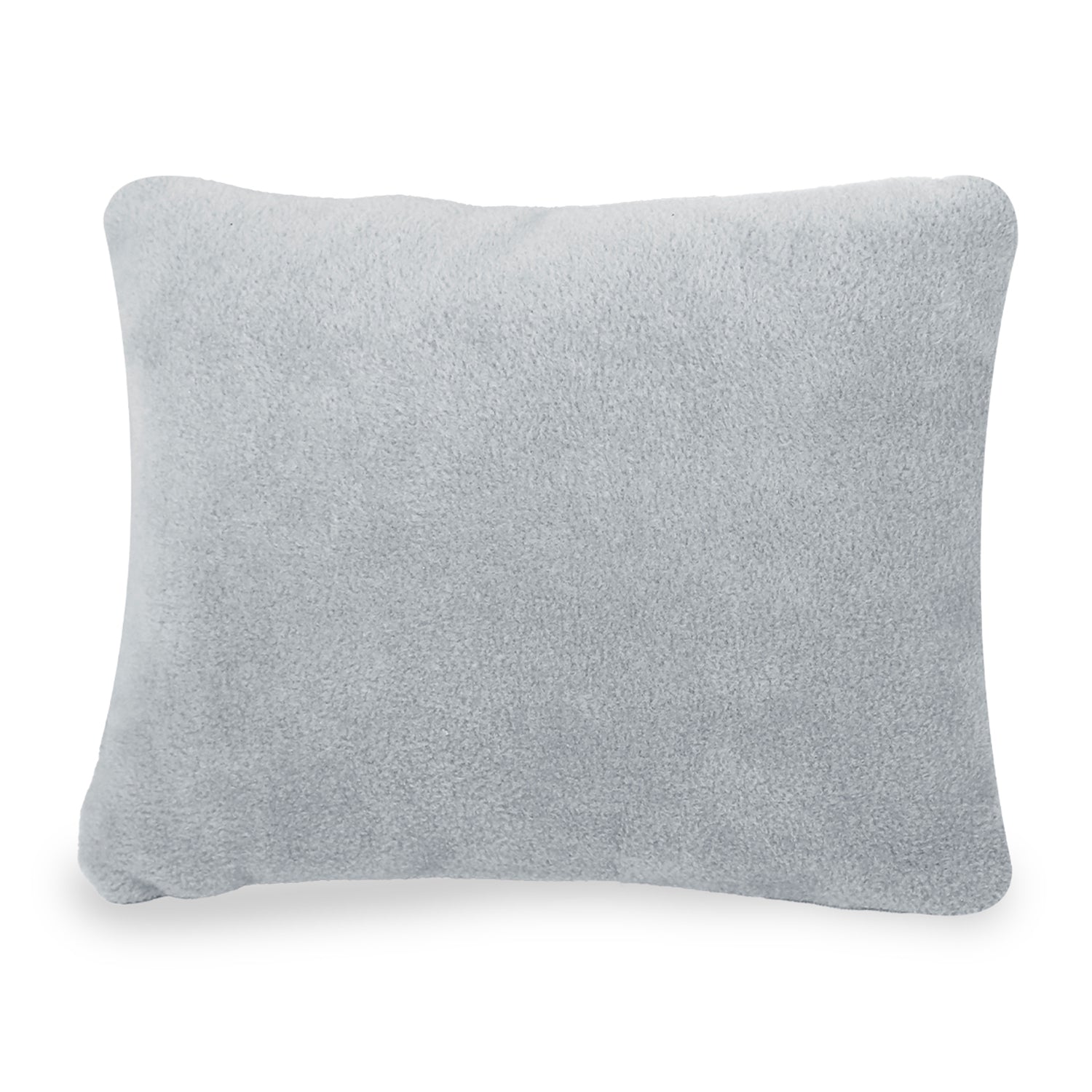 Light gray rectangular cushion with soft fleece texture on a white background