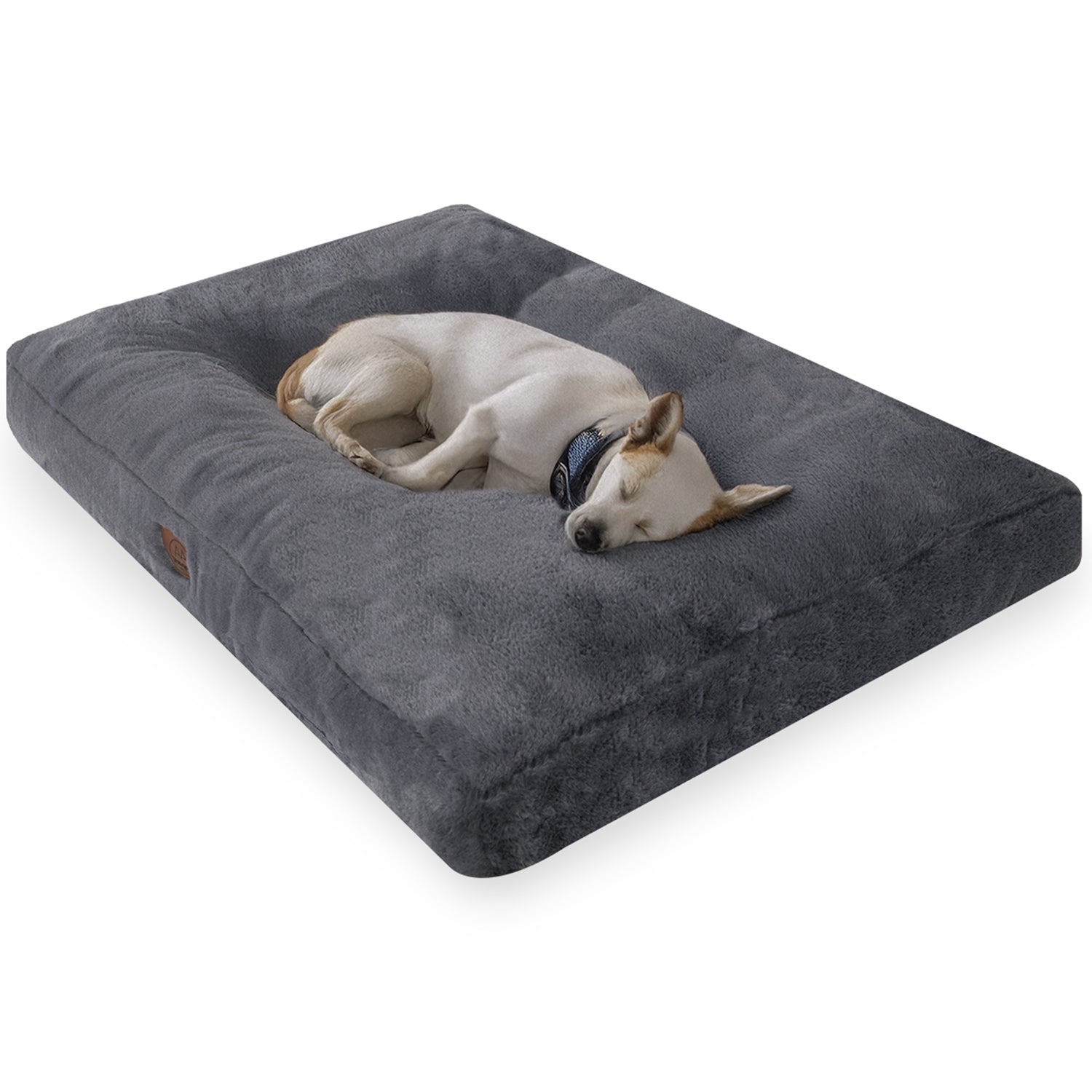 Dog sleeping on a soft, non-slip, dark gray pet bed for cats and dogs