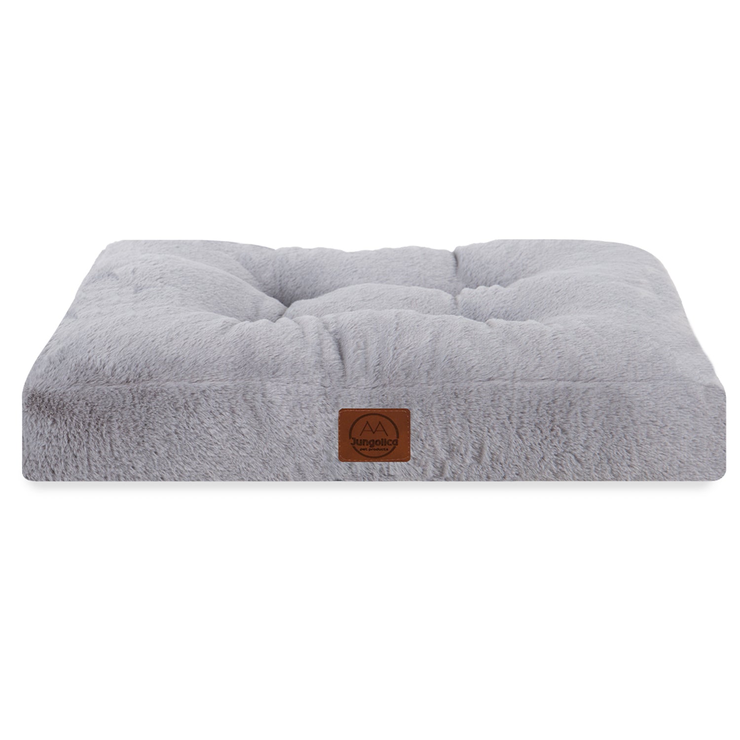 Soft grey rectangular pet bed with non-slip bottom and plush texture for cats and dogs
