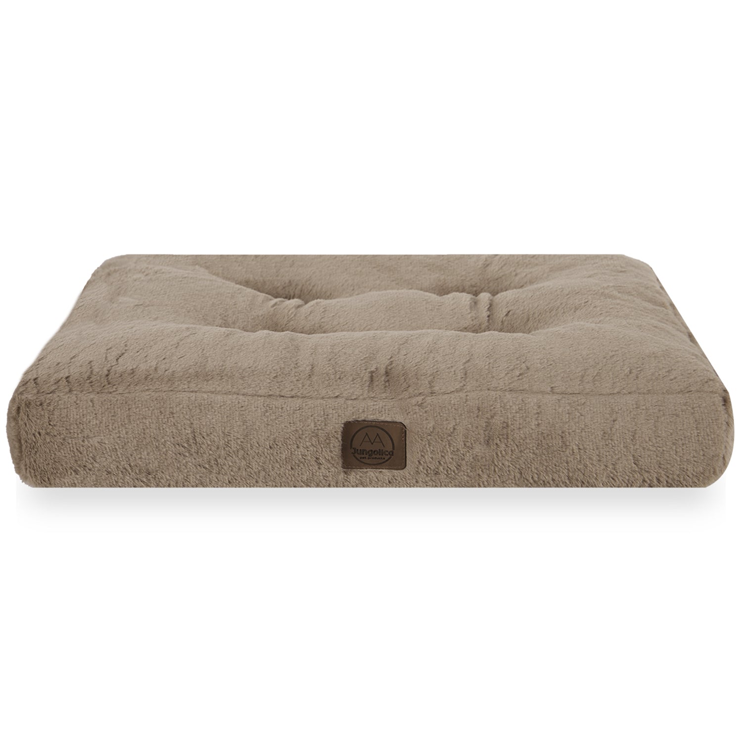 Beige ultra-soft non-slip pet bed for cats and dogs with plush texture on white background