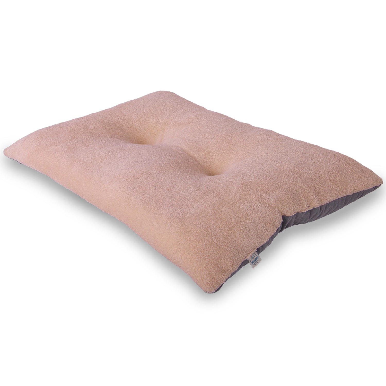 Reversible washable pink and anthracite pet bed for cats and dogs on white background