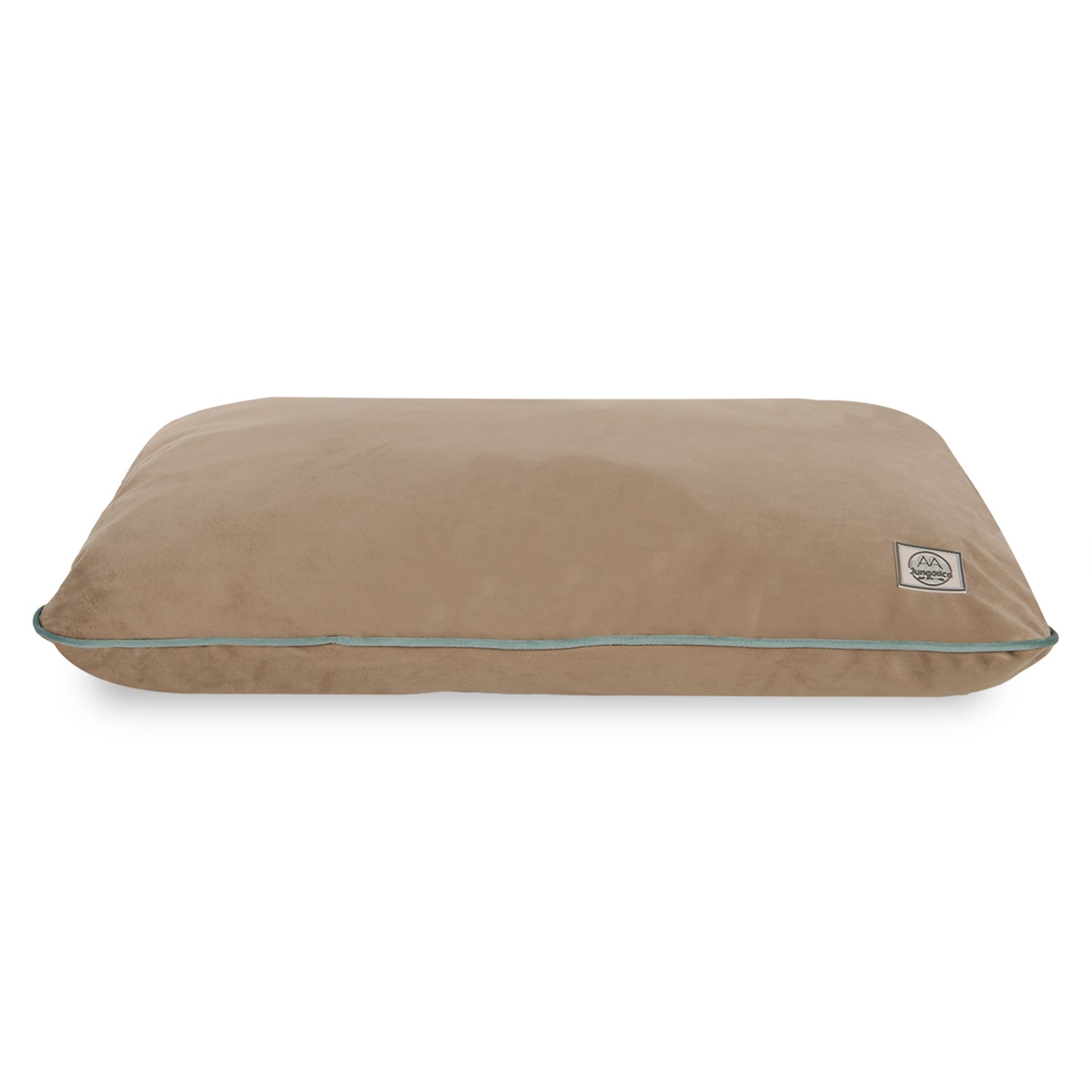 Beige rectangular pet bed with durable, removable, non-shedding fabric cover