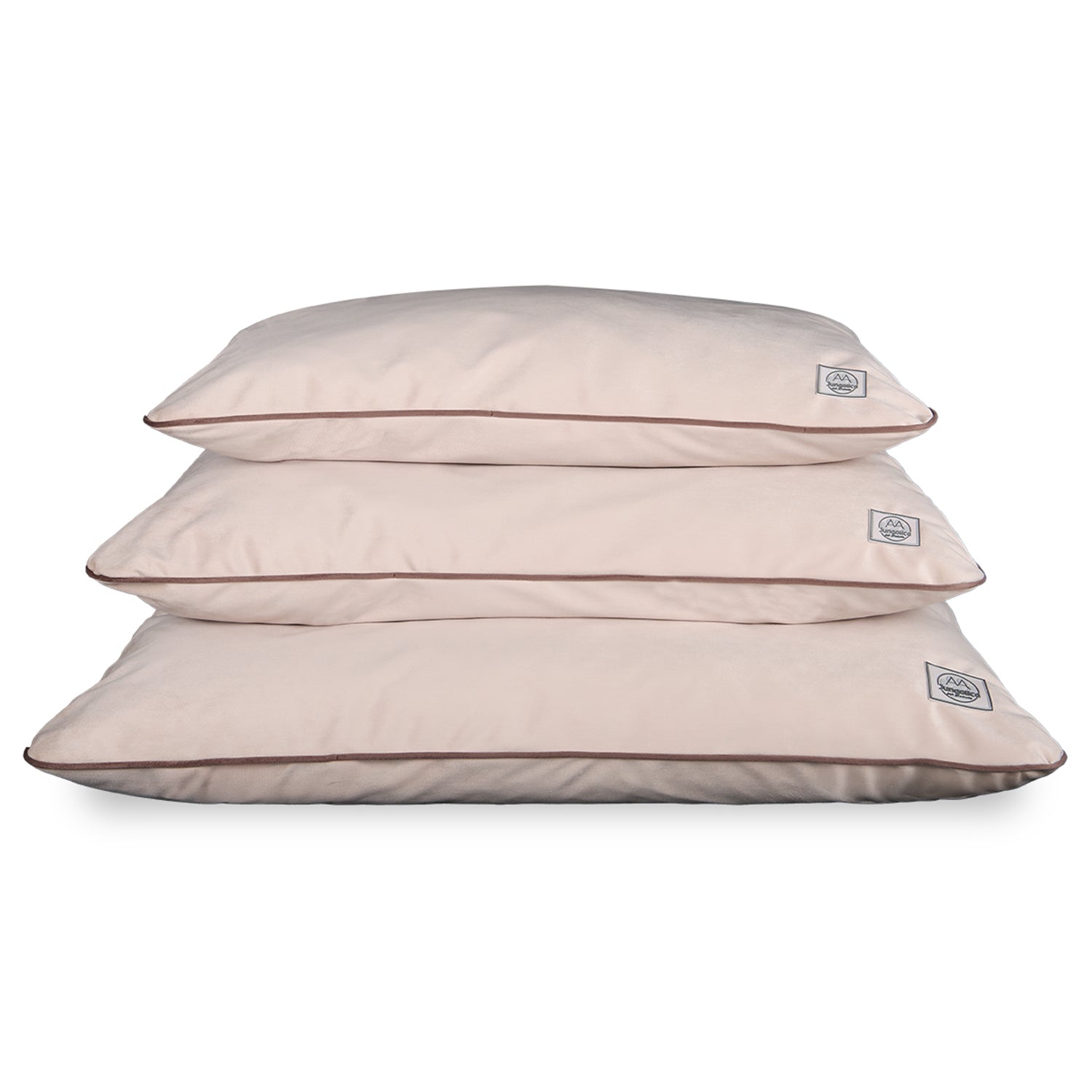 Stack of three cream-colored pet beds with durable, removable covers for cats and dogs