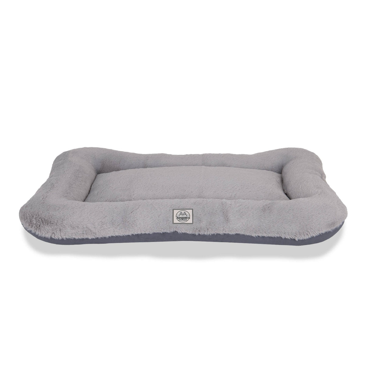 Grey waterproof double-sided pet bed for cats and dogs, plush rectangular design