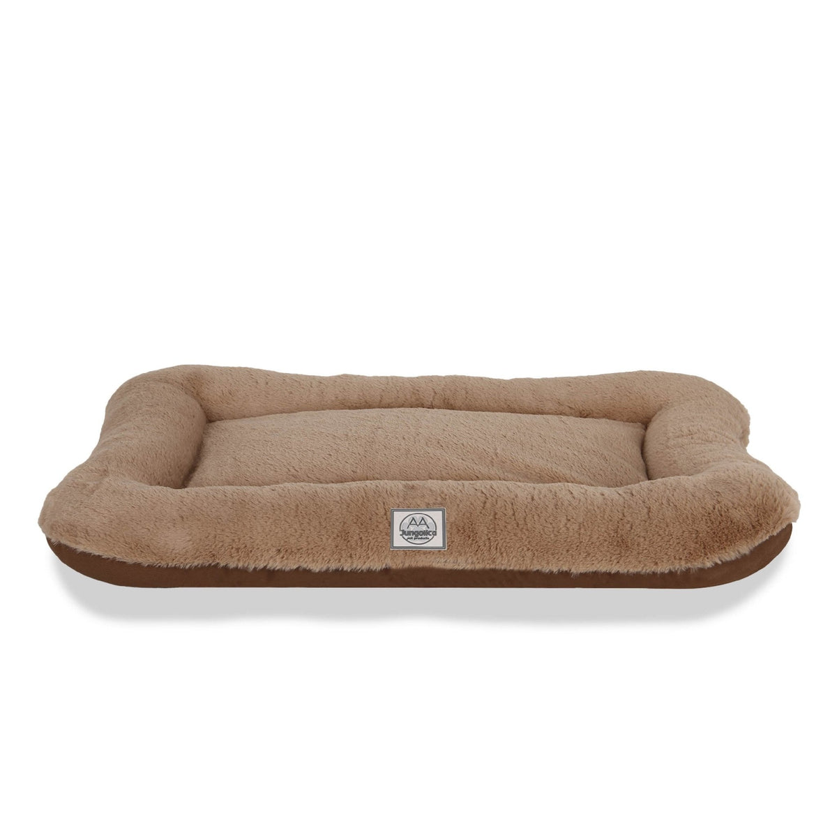 Waterproof reversible brown cat and dog bed with plush texture on white background