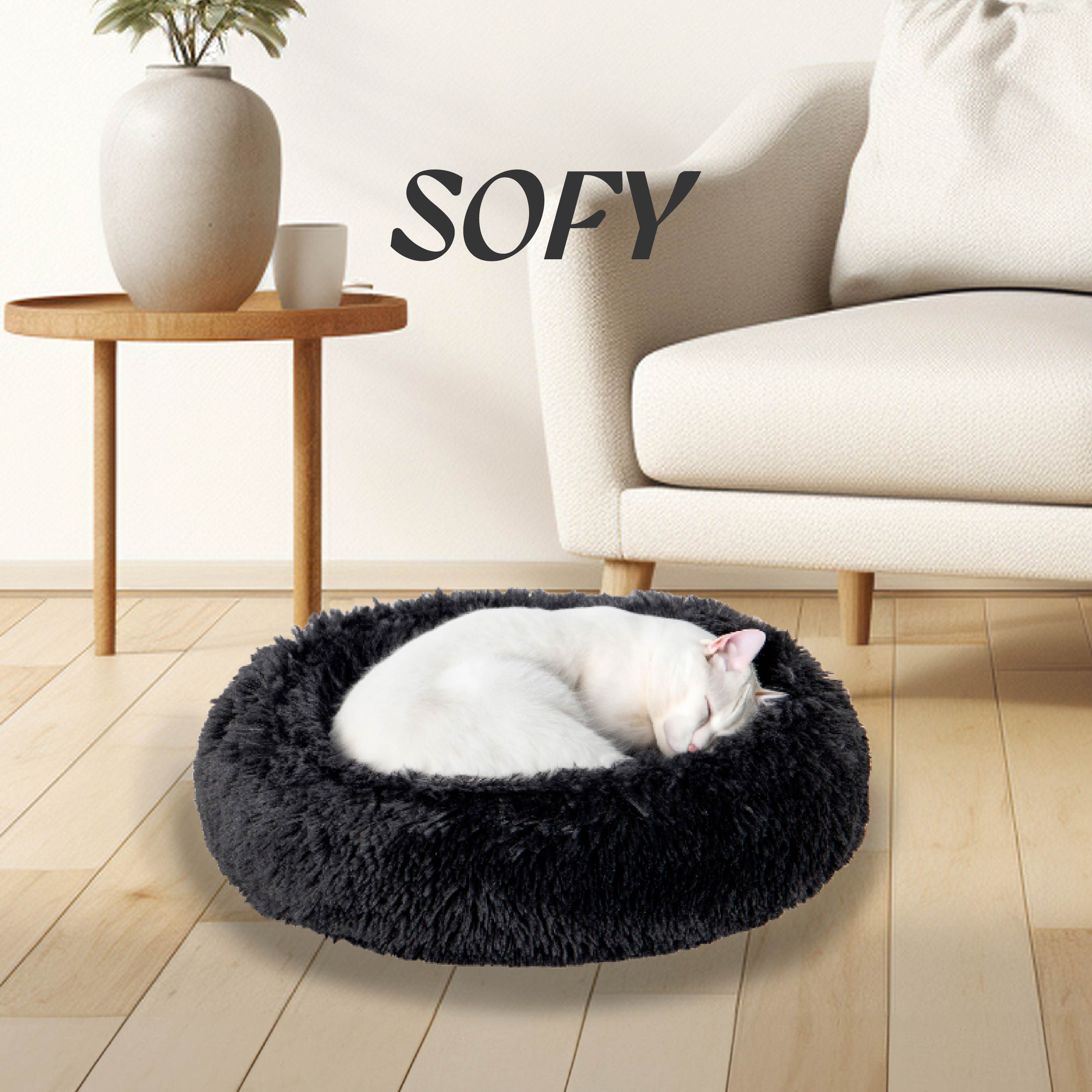 Sofy, Donut-Shaped, Calming Effect, High-Quality Plush Cat and Dog Bed