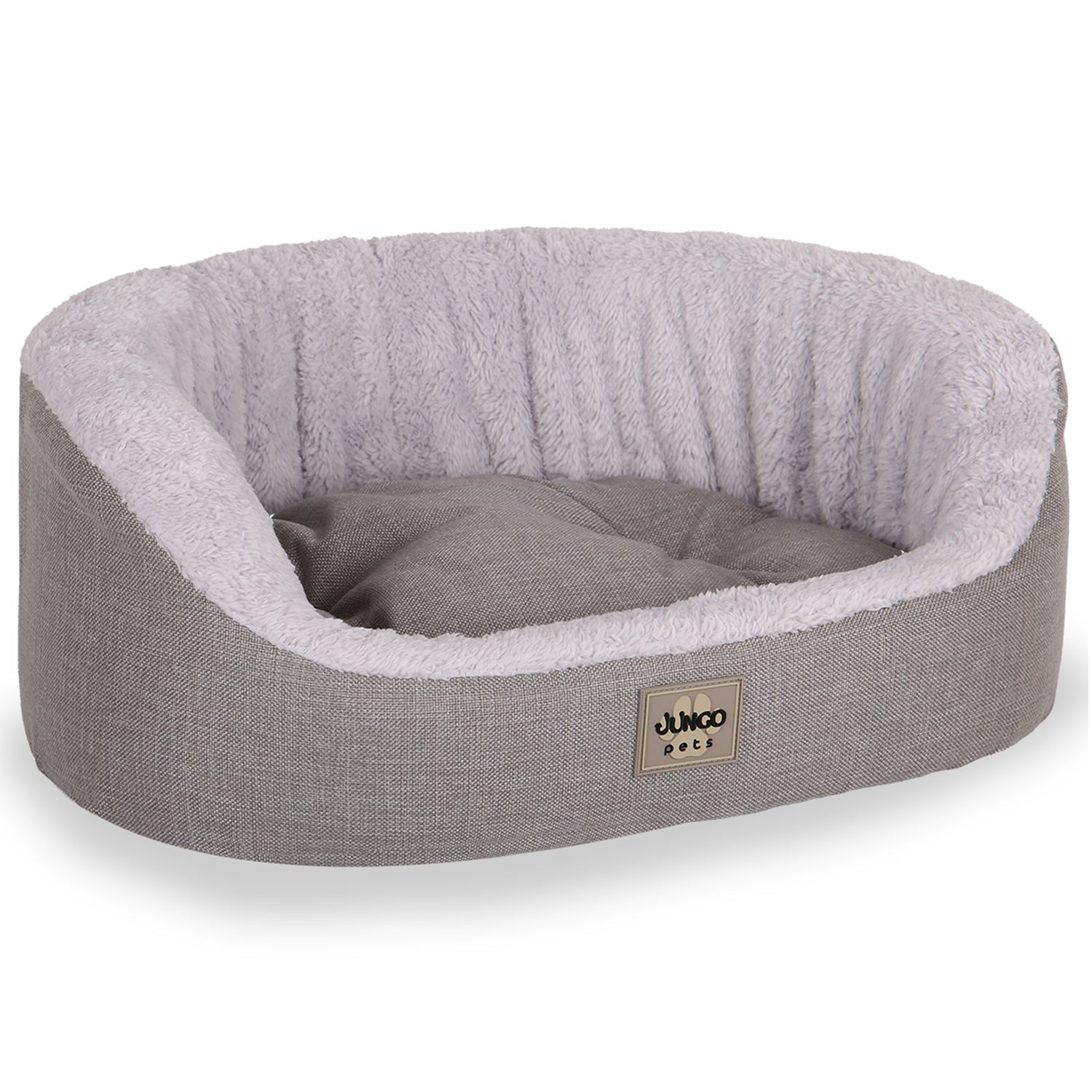 Soft, grey removable cover pet bed with plush lining for cats and dogs
